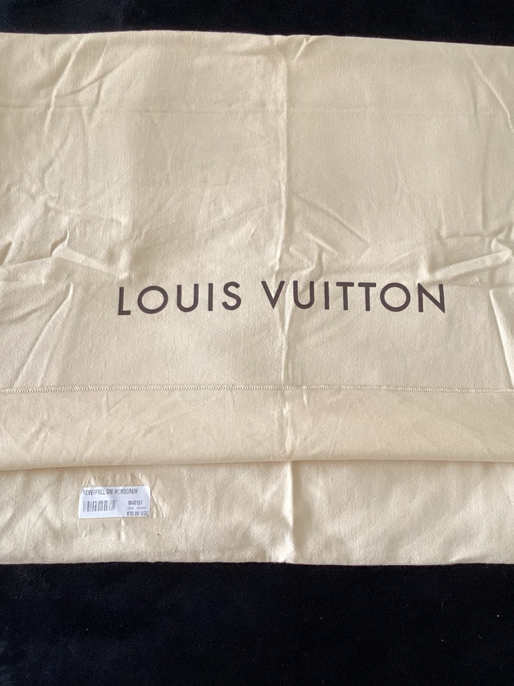 Louis Vuitton Never Full Monogram Dust Bag like new . 24” x 19”